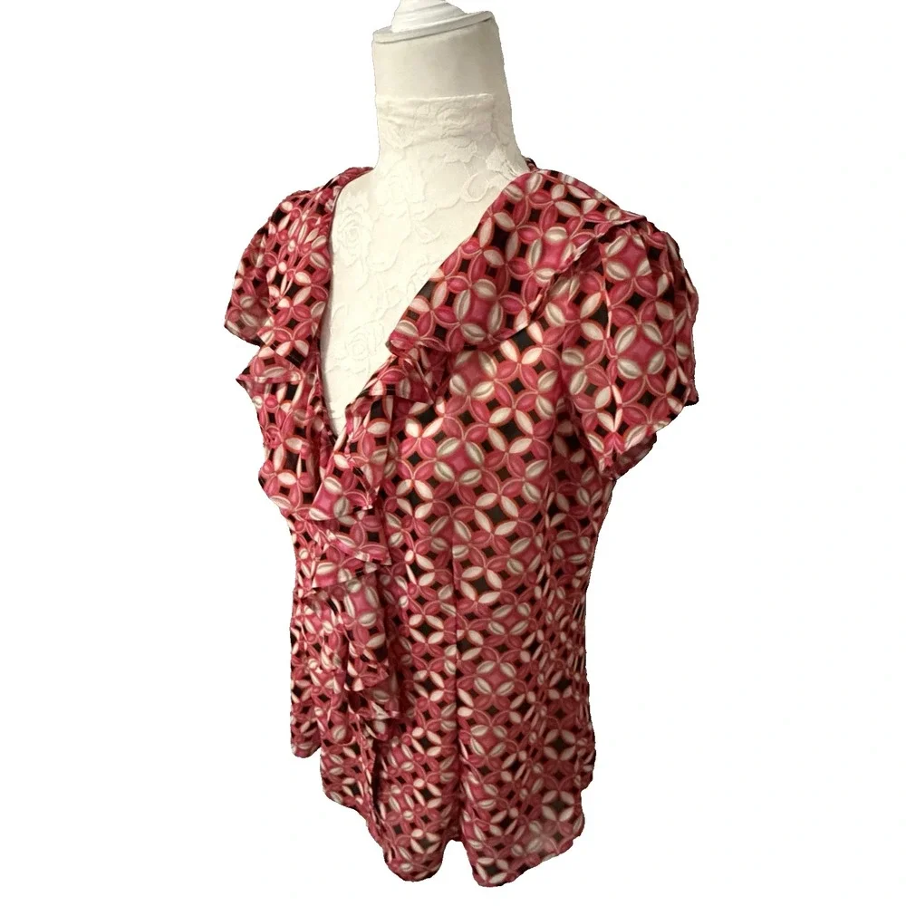 Banana Republic Fuchsia Pink Blouse~M~ Ruffle Collar Fitted Puff Slvs Feminine